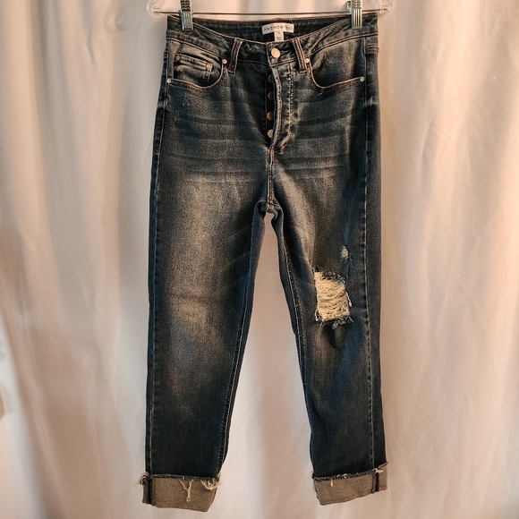 AND NOW THIS Women's High-Rise Vintage Straight Button Cuffed Jeans Size 28 - Picture 5 of 14